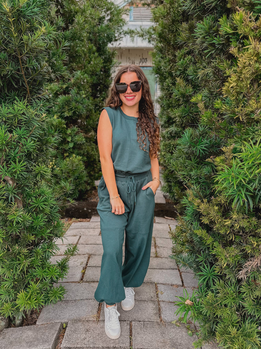 “Jessi” Drawstring Waist Knit Active Jumpsuit
