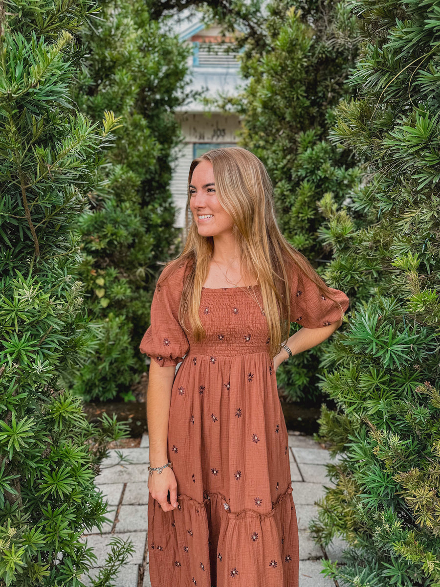 “Valerie” Floral Embroidered Tiered Maxi Dress