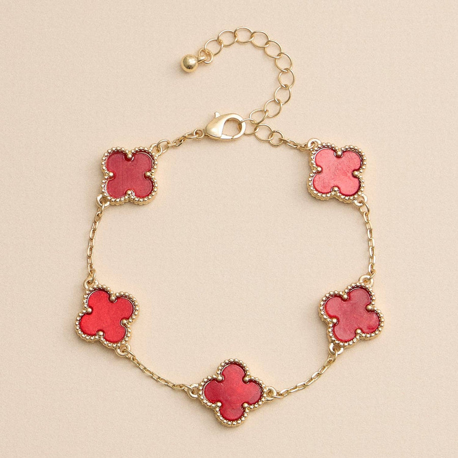Red + Gold Clover Charm Bracelet