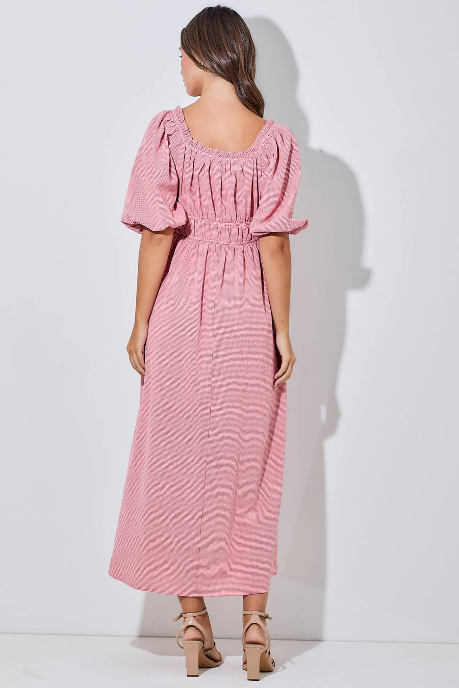 “Eloise” Elastic Micro Gingham Maxi Dress