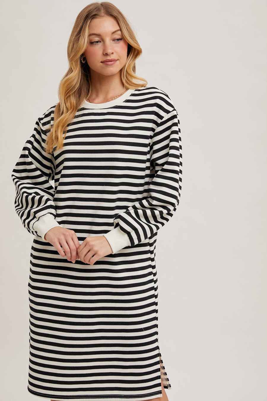 “Teresa” French Terry Striped T-Shirt Dress