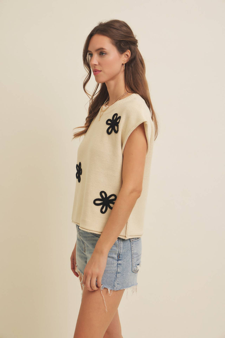 “Elsie” Oversized Embroidered Navy Sweater Vest