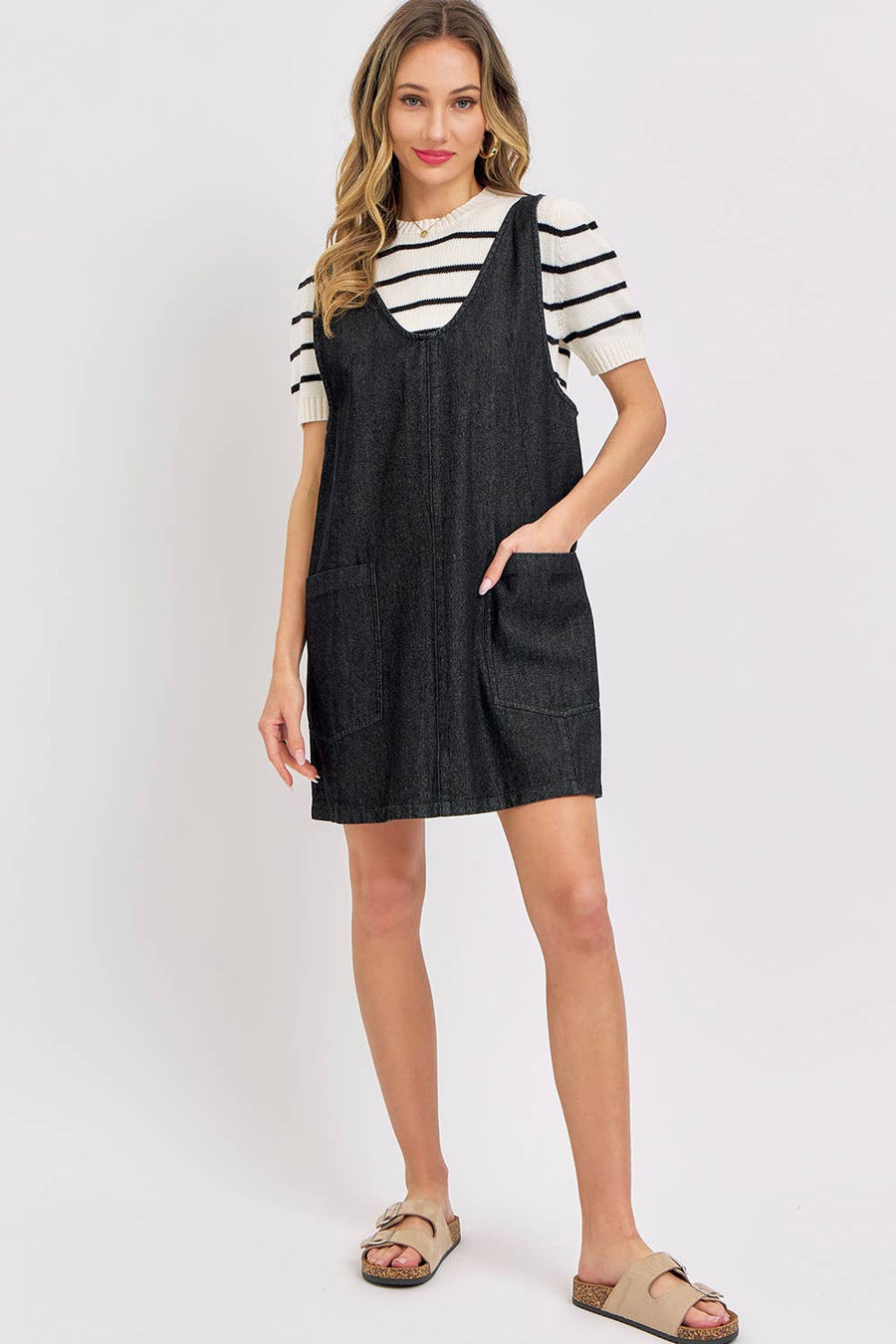 “Margo” Black Overall Denim Dress