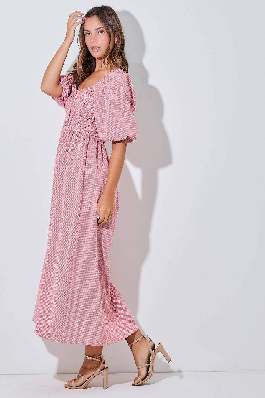 “Eloise” Elastic Micro Gingham Maxi Dress