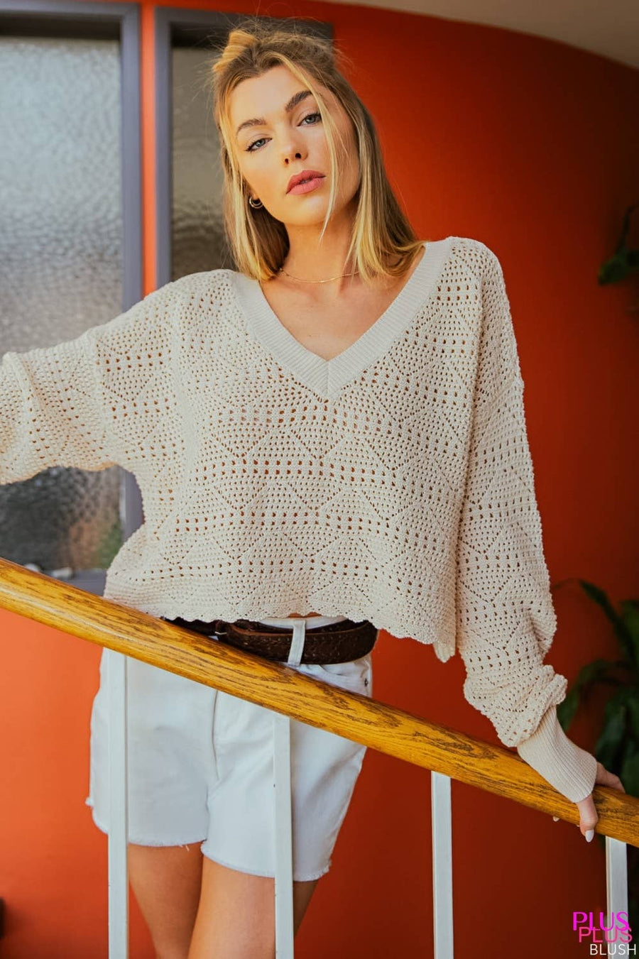 “Lorraine” Plus Size Crochet Long Sleeve Top