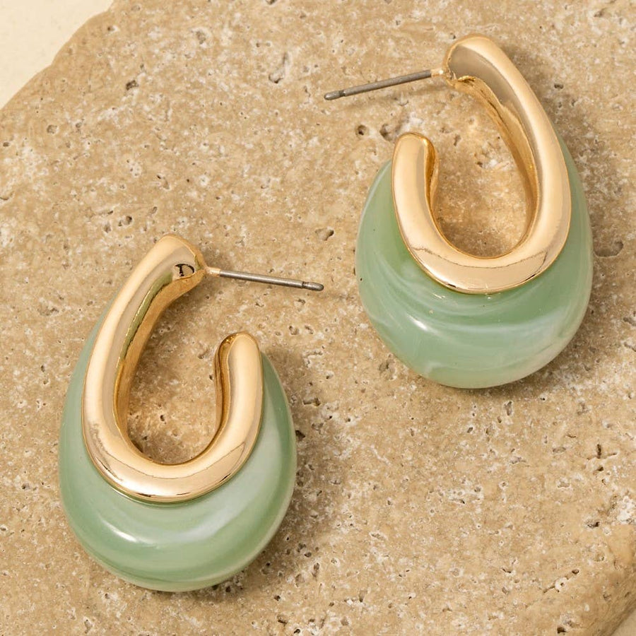 Acrylic Accent Long Oval Hoop Earrings