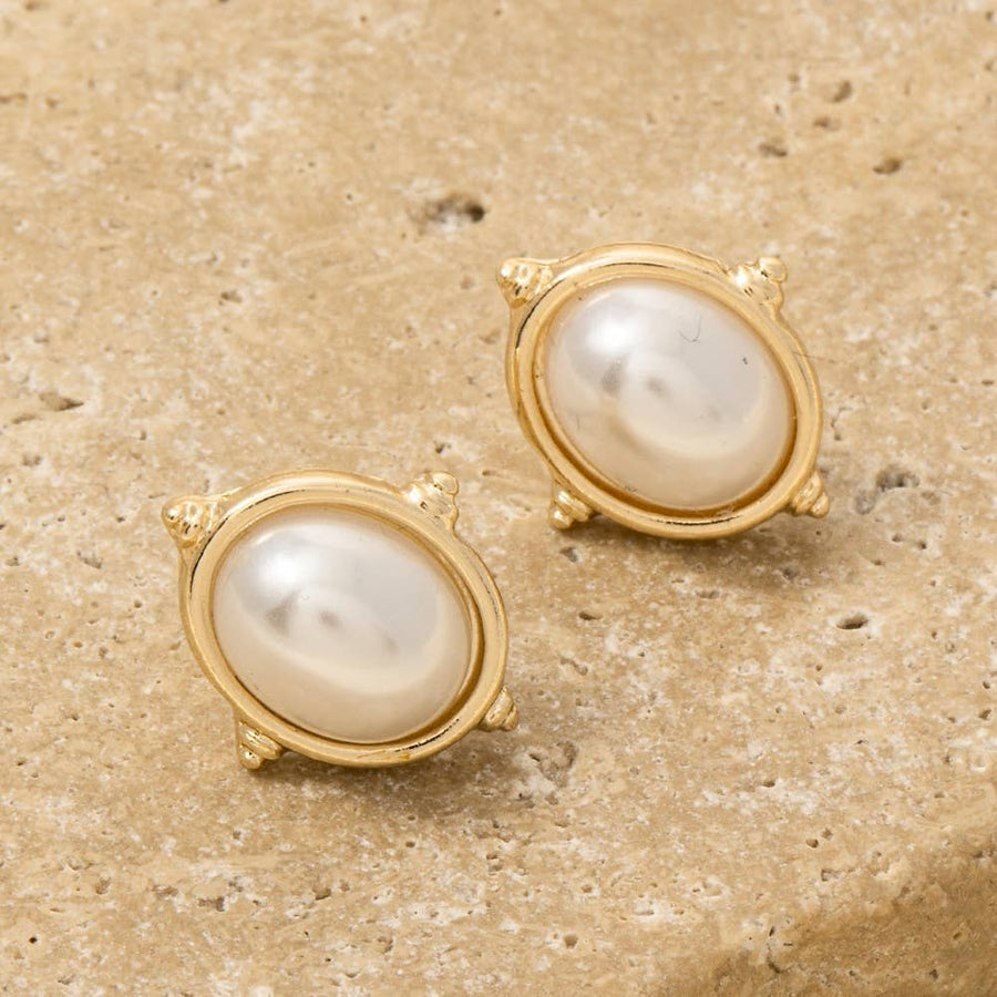 Oval Pearl Stud Earrings