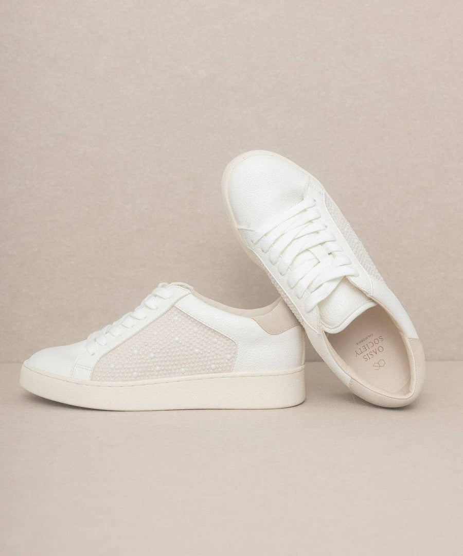 The Berne White | Pearl Studded Paneled Sneaker