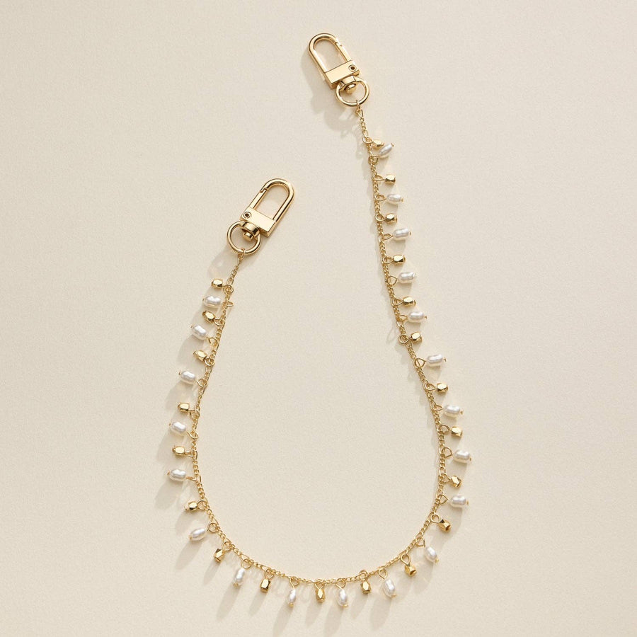 Gold Chain Bag Charm with Pearl Accents