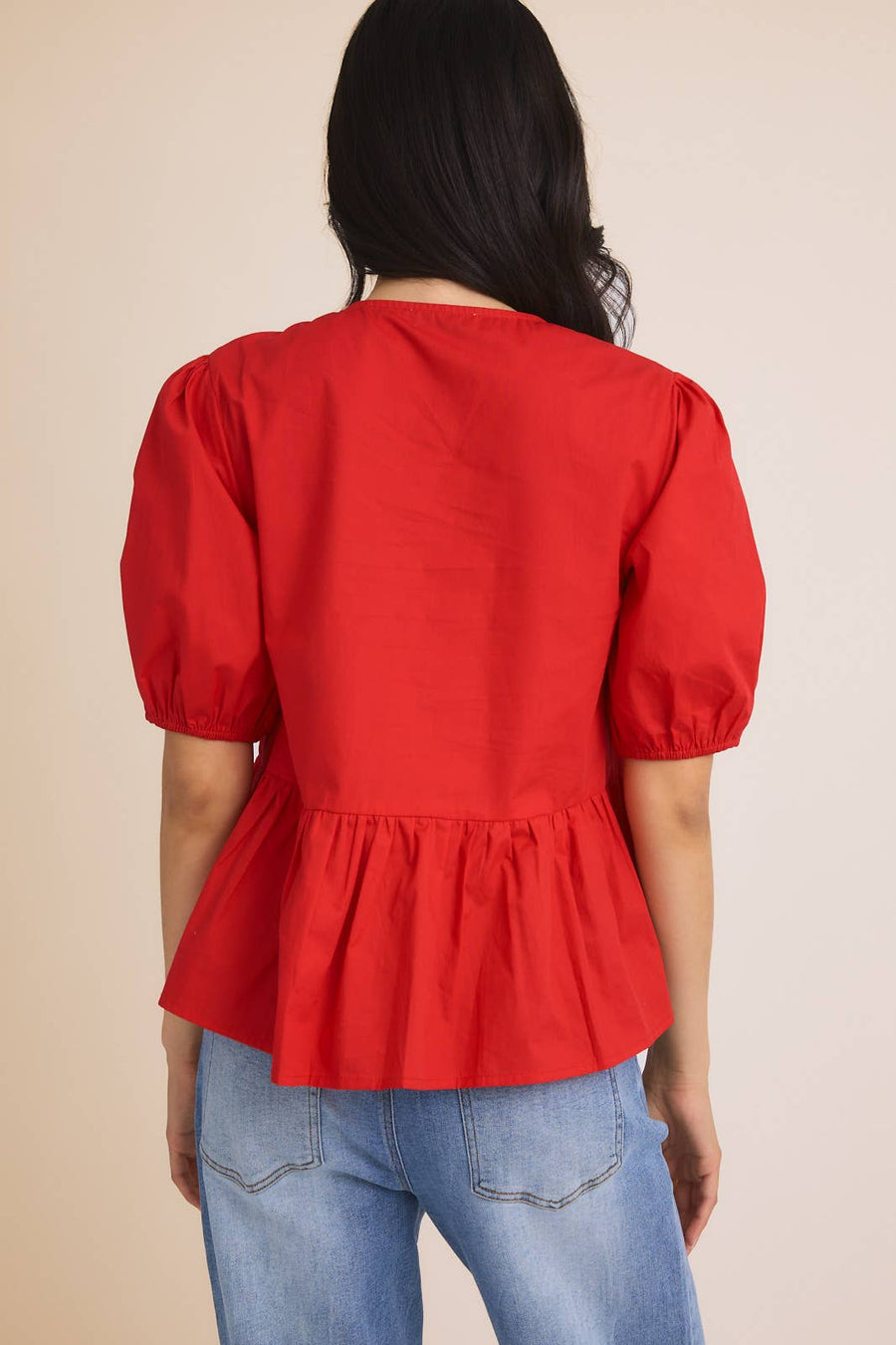 “Darla” Front Ties Puff Half Sleeve Blouse