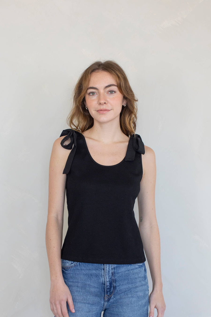 “Jenna” Black Bow Detail Tank Top