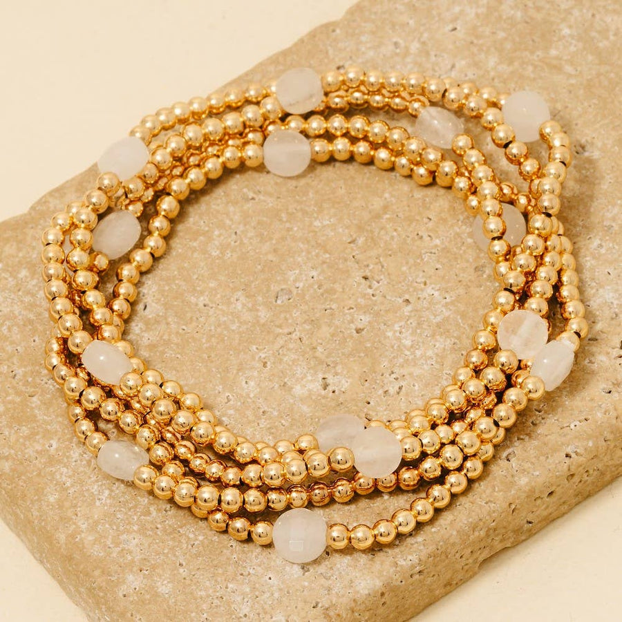 White Stone Beads Beaded Bracelet Set