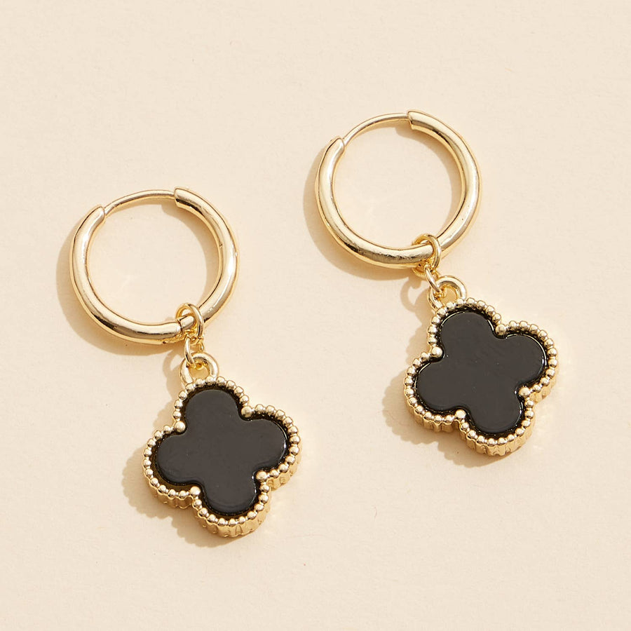 Black Clover Charm Hoop Earrings