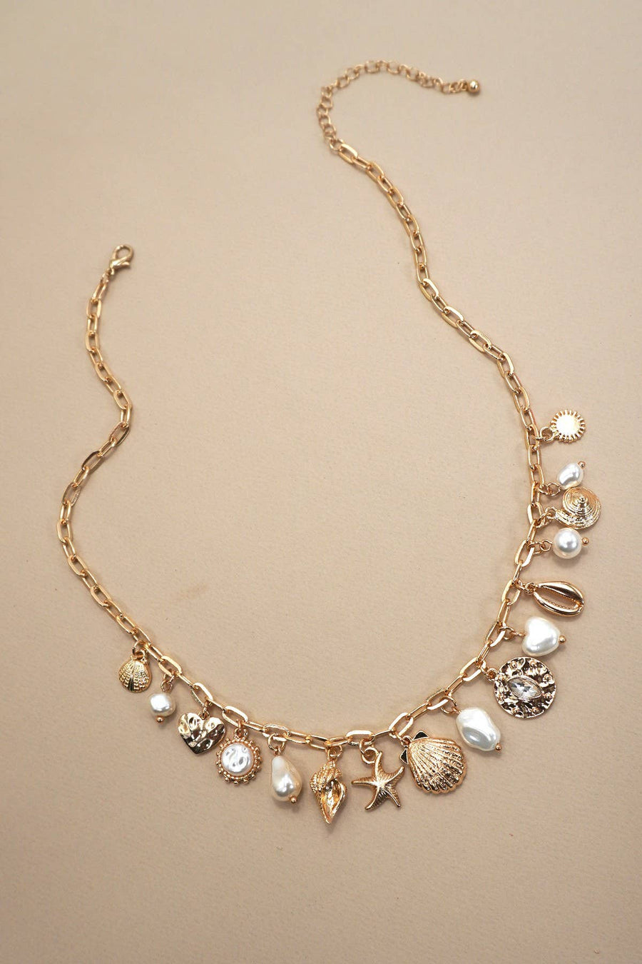 Sea Shell Pearl Charm Necklace