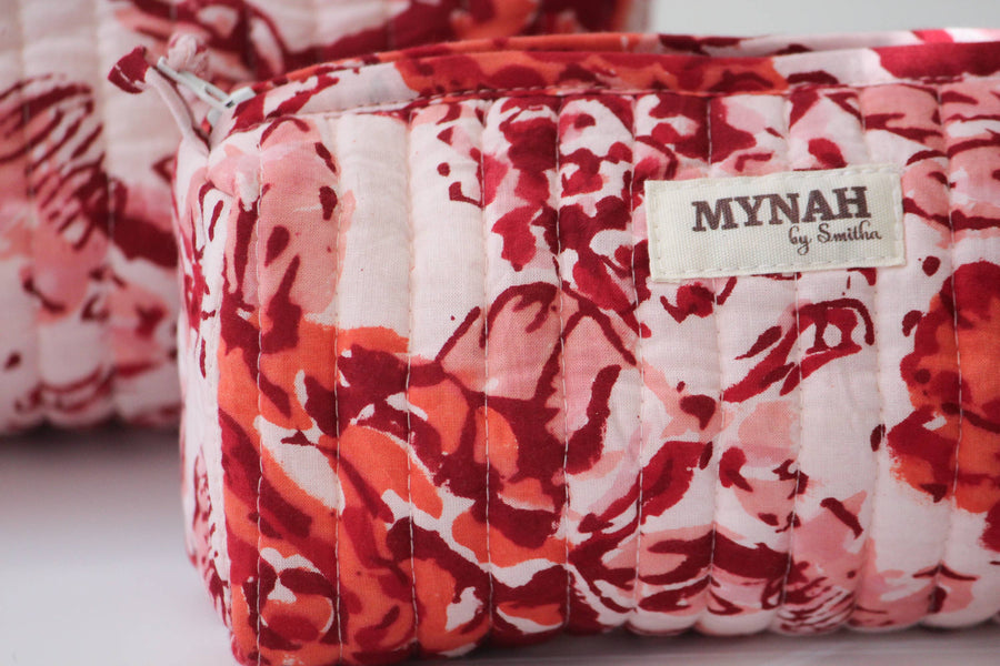 Terracotta floral print travel/makeup/organizer/bag