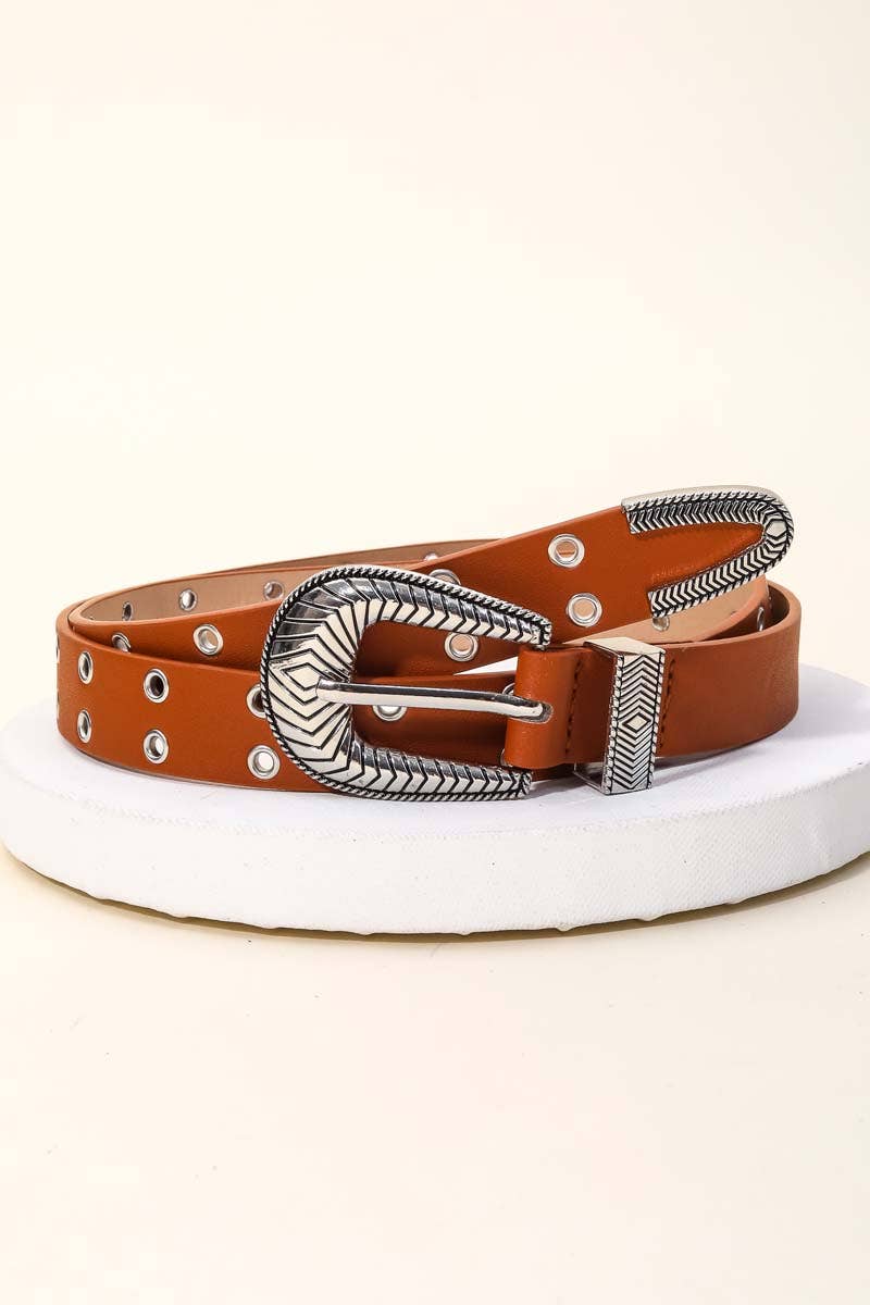 Brown Western Horseshoe Buckle Notched Belt