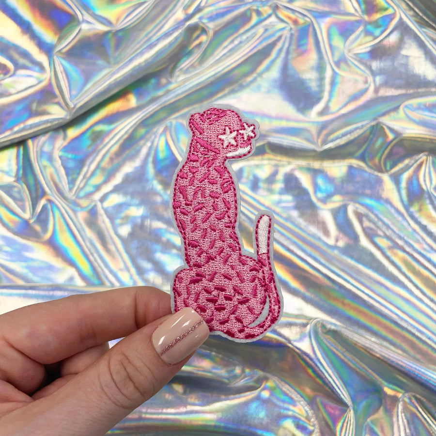 Pink Leopard Embroidered Patch Iron-On