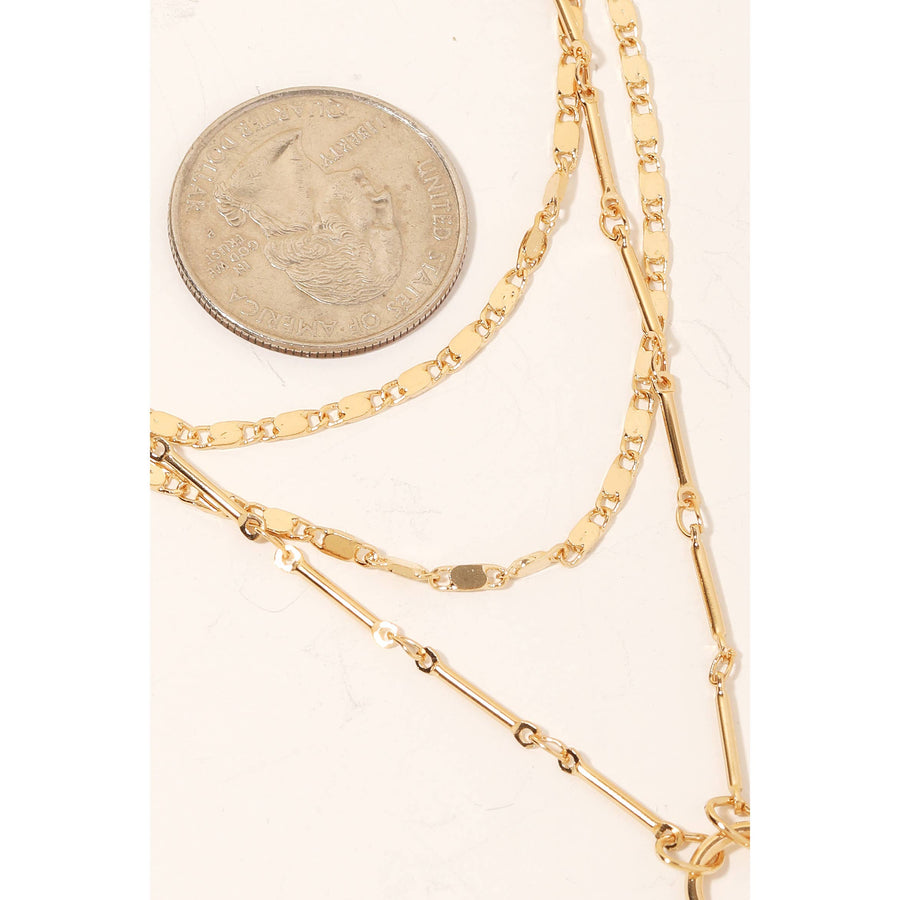 Disc Pendant Layered Chains Necklace