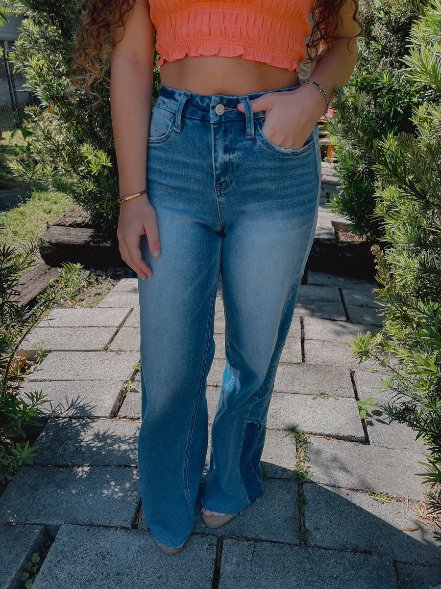 “Gatlinburg” High Rise Wide Leg Jeans With Side Detail