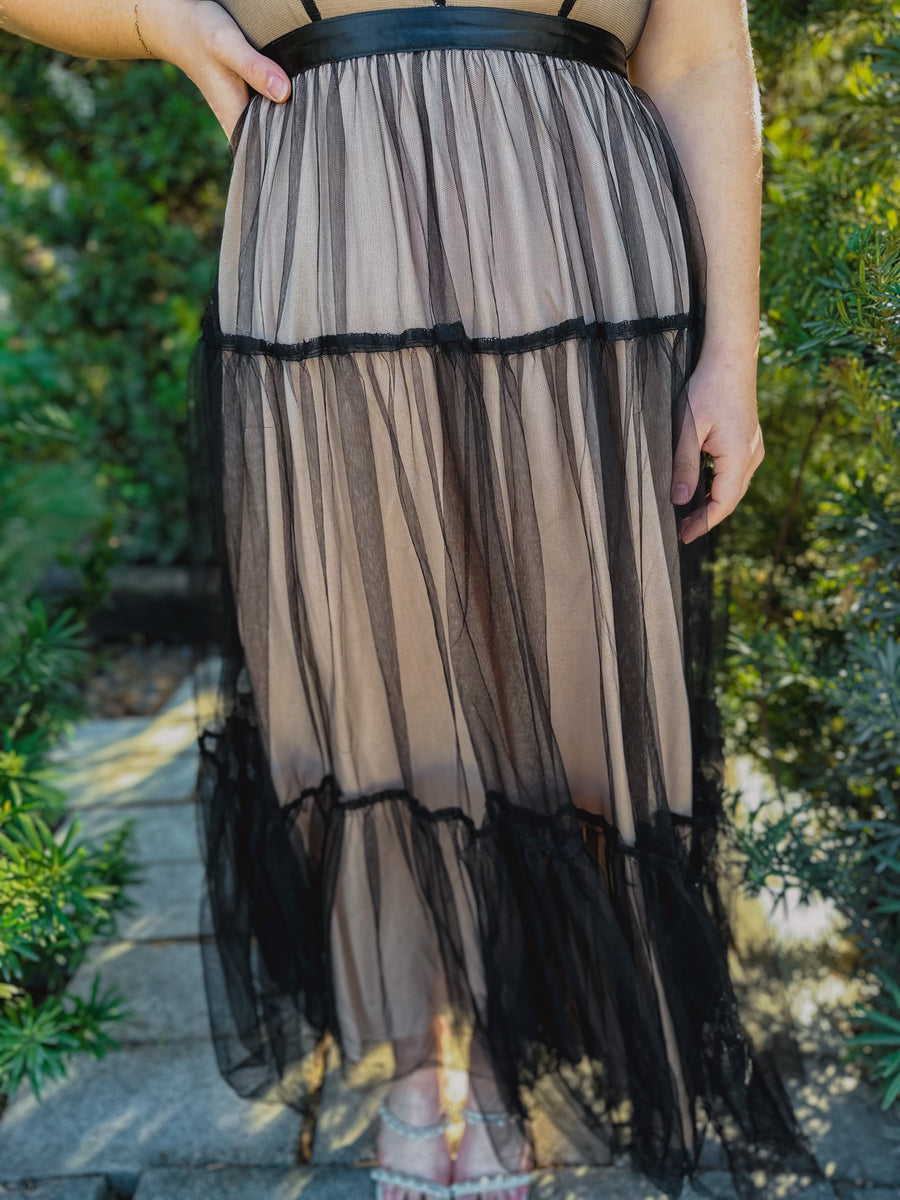 “Ophelia” Tulle Tiered Midi Dress