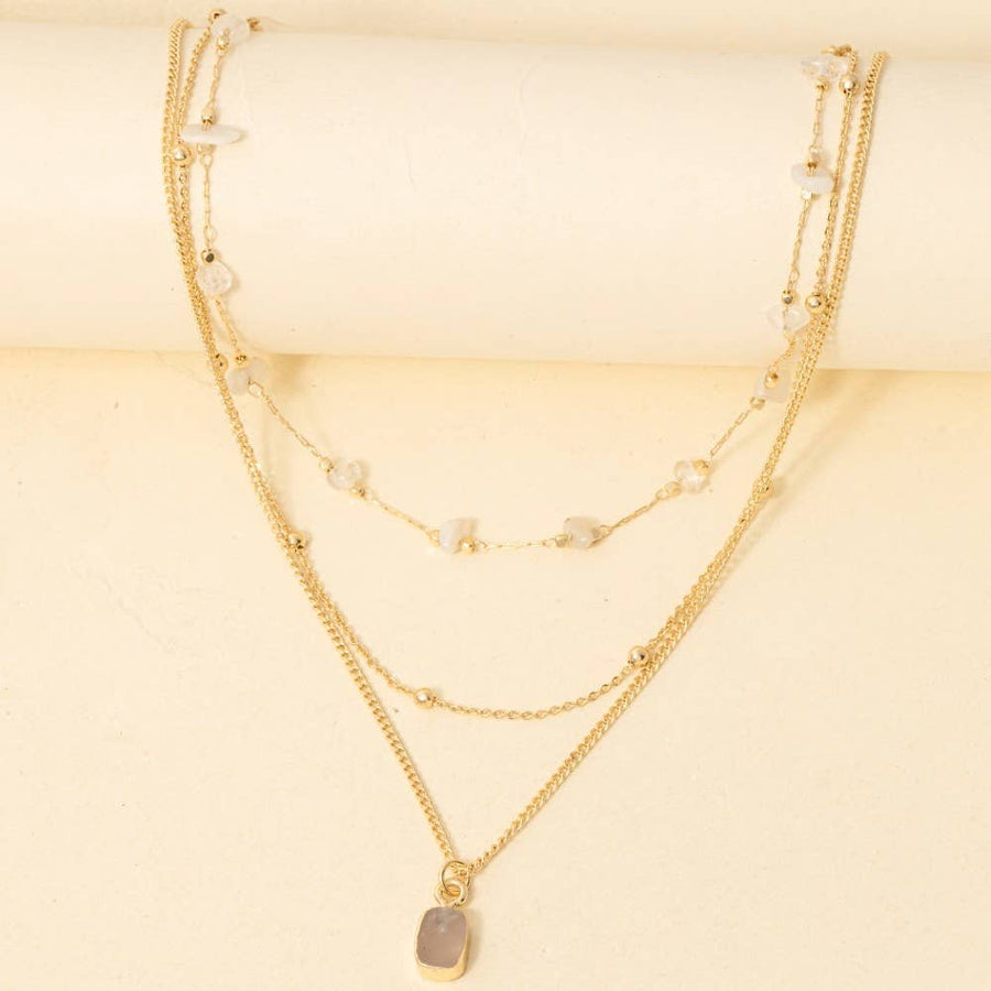 Pendant Layered Chains Necklace in White