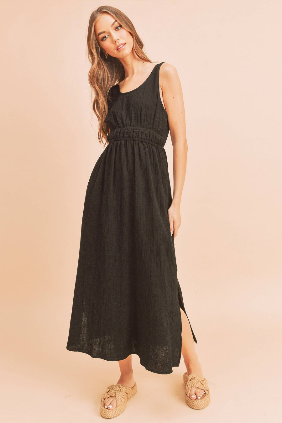 “Darci” Everyday Black Dress Open Back