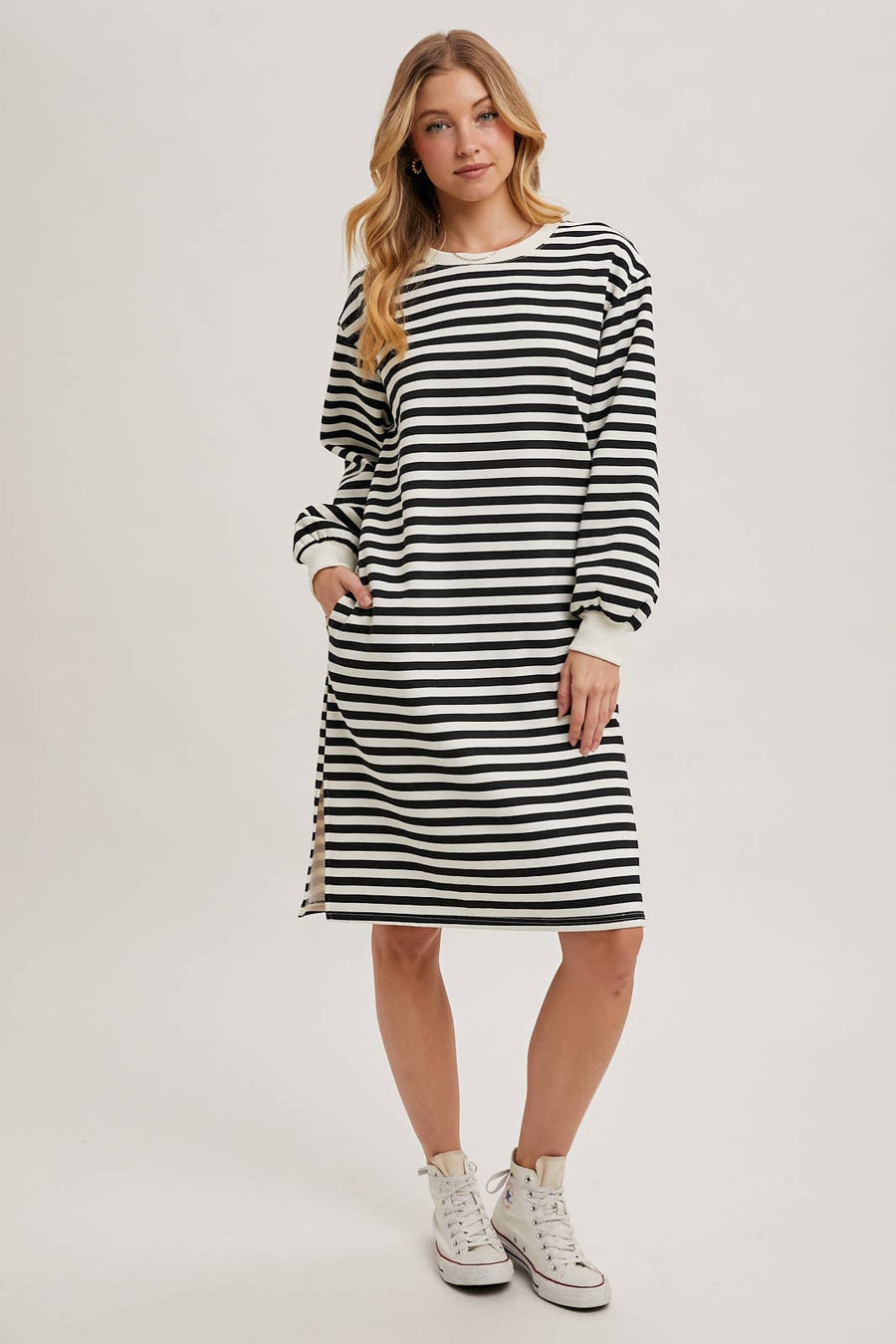 “Teresa” French Terry Striped T-Shirt Dress