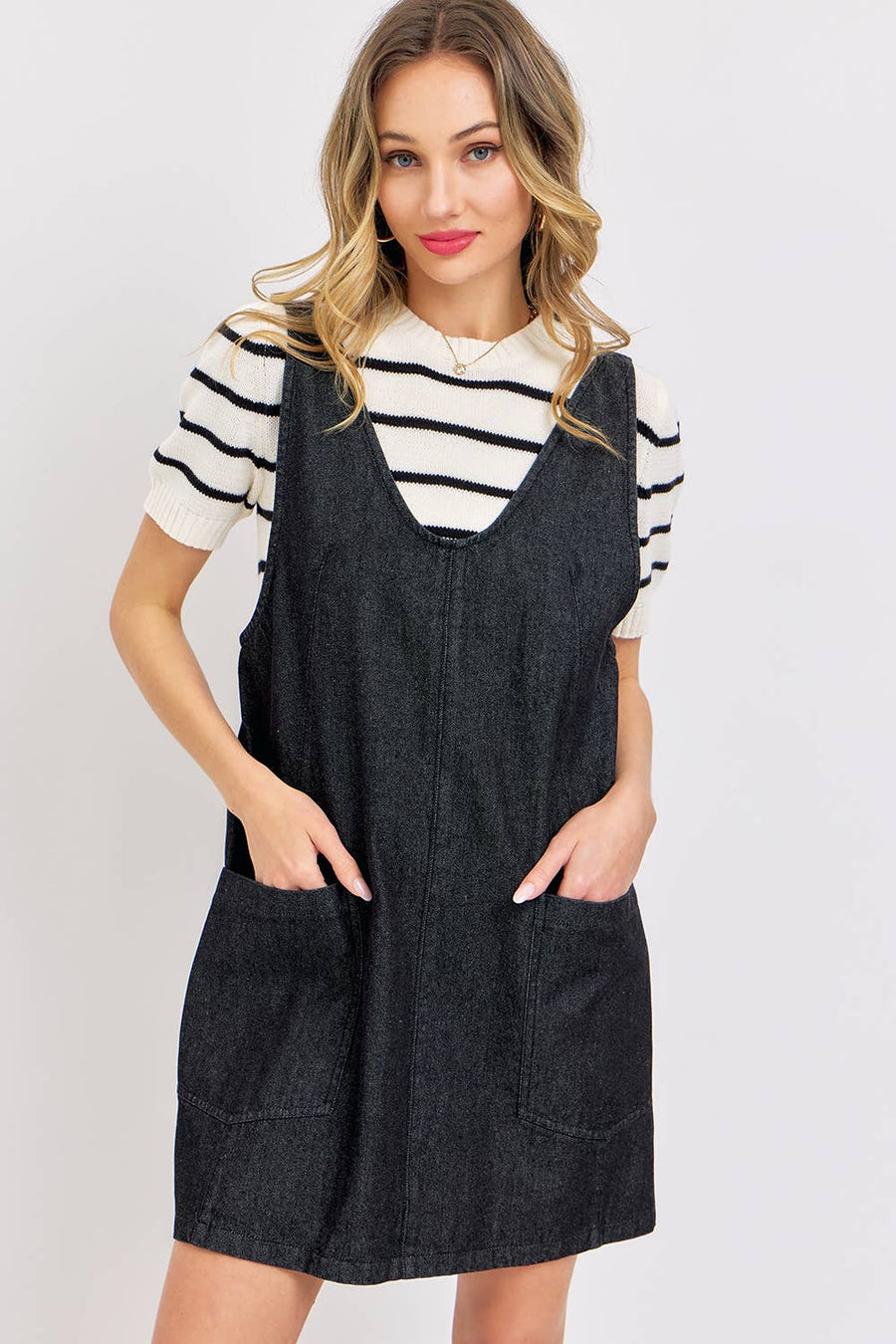 “Margo” Black Overall Denim Dress