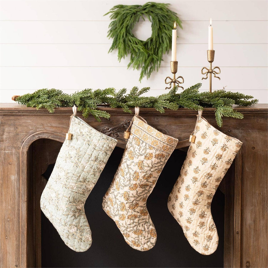 Block Print Stockings With Bells