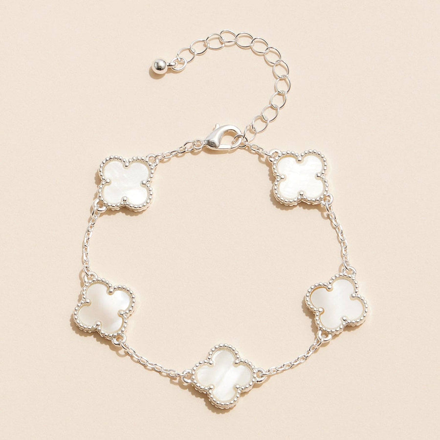 White & Silver Clover Charm Bracelet