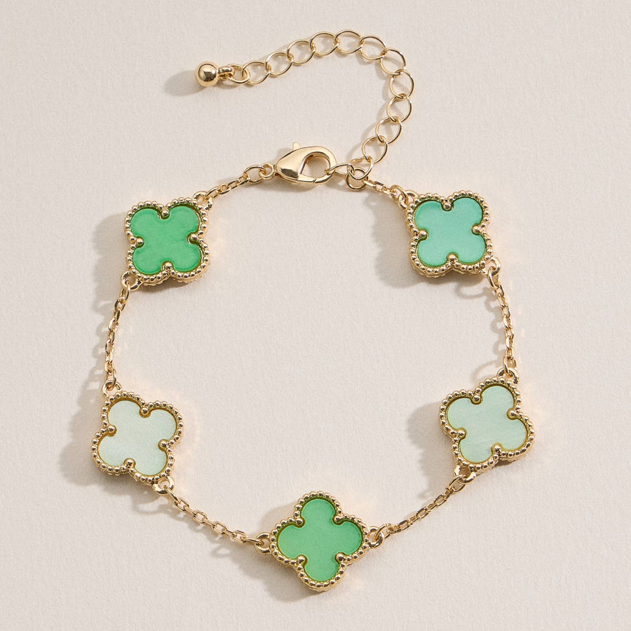 Multi Green & Gold Clover Charm Bracelet