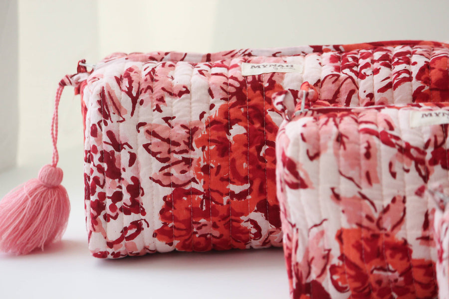 Terracotta floral print travel/makeup/organizer/bag