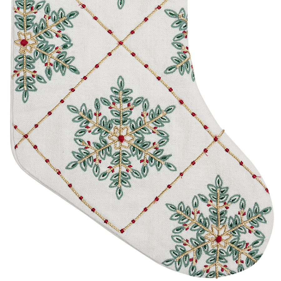 Festive Greenery Snowflakes Embroidered Stocking