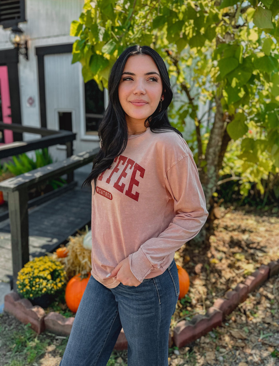 “Coffee Weather” Mineral Washed Long Sleeve Graphic Tee