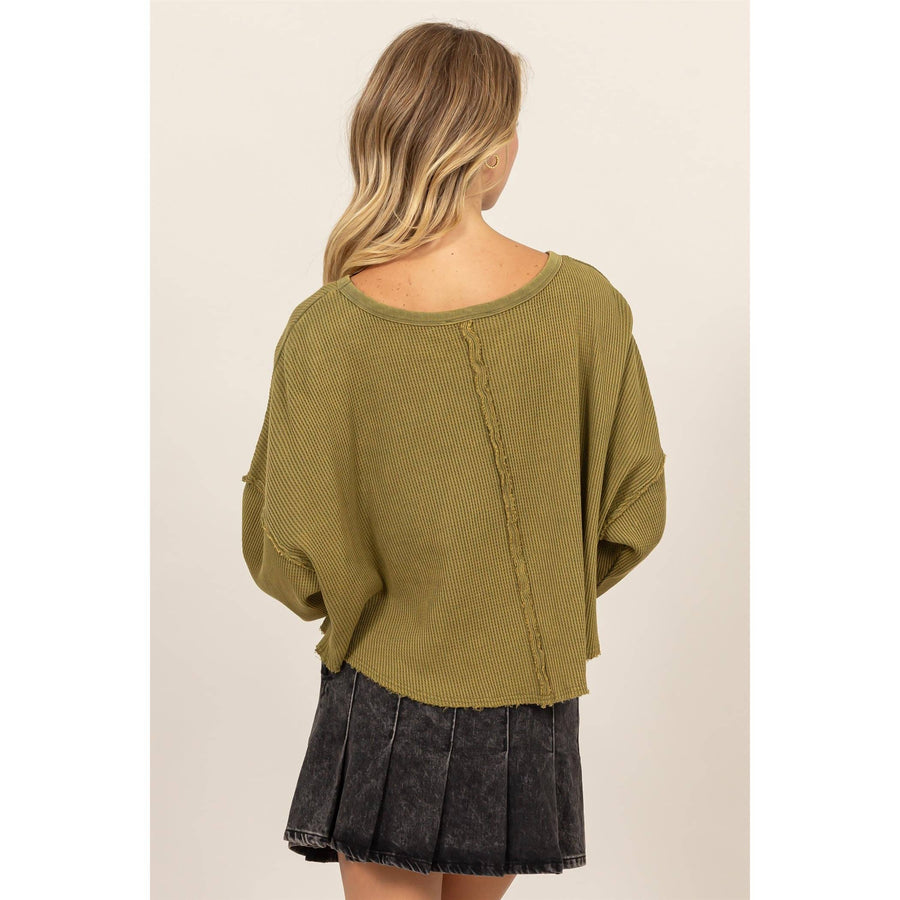 “Aelin” Dropped Shoulder Relaxed Waffle Knit Top