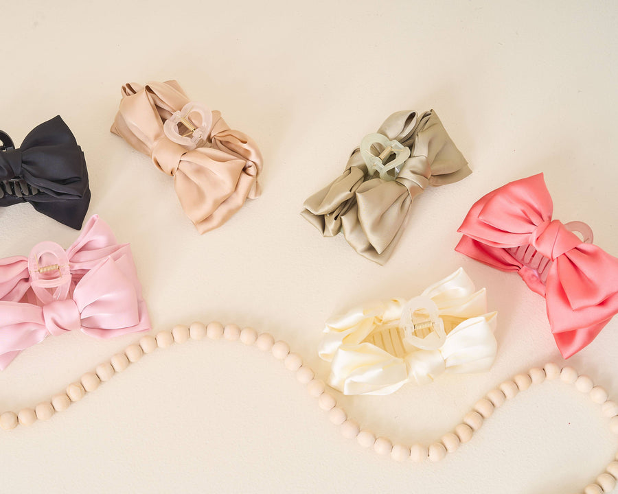 Satin Bow Claw Clip Cream