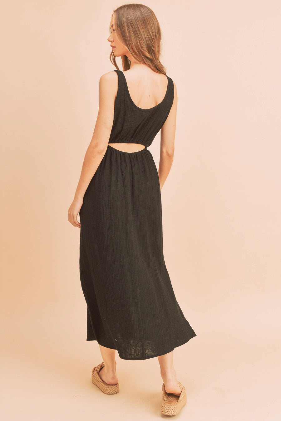“Darci” Everyday Black Dress Open Back