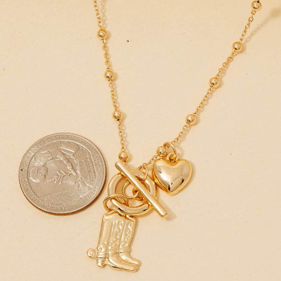 Cowboy Boots + Heart Charms Necklace
