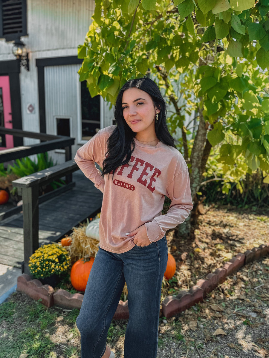 “Coffee Weather” Mineral Washed Long Sleeve Graphic Tee