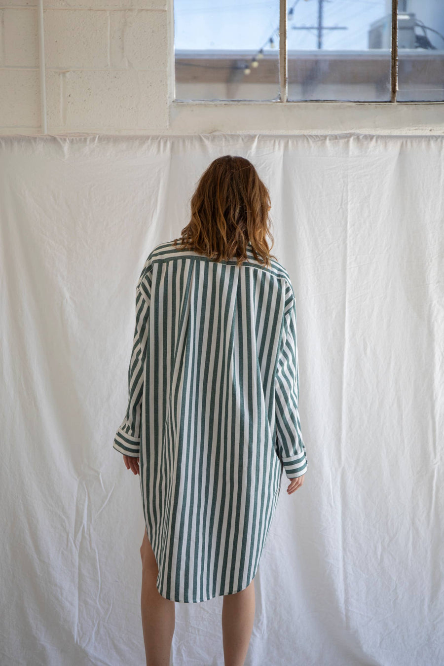 “Alana” Striped Green & White Dress