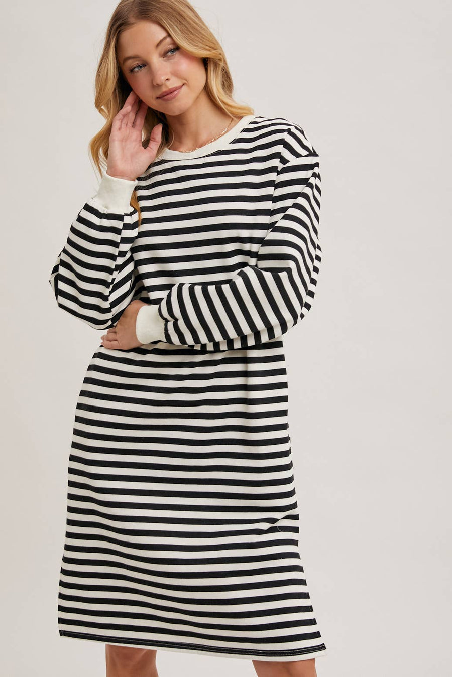 “Teresa” French Terry Striped T-Shirt Dress