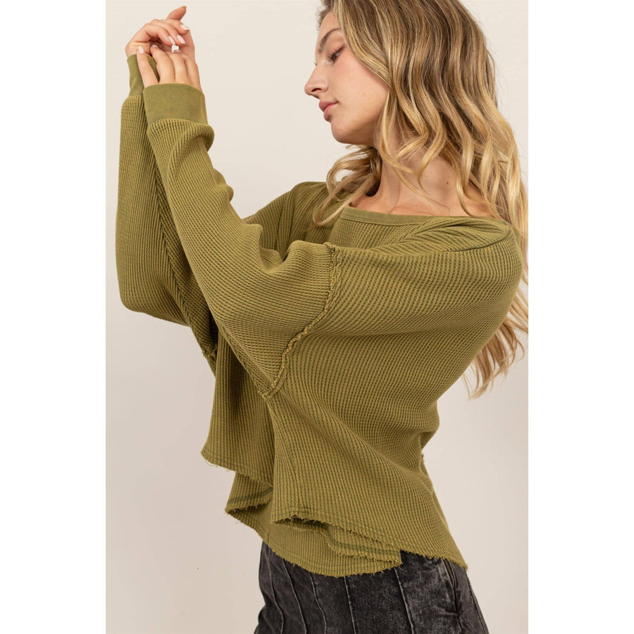 “Aelin” Dropped Shoulder Relaxed Waffle Knit Top