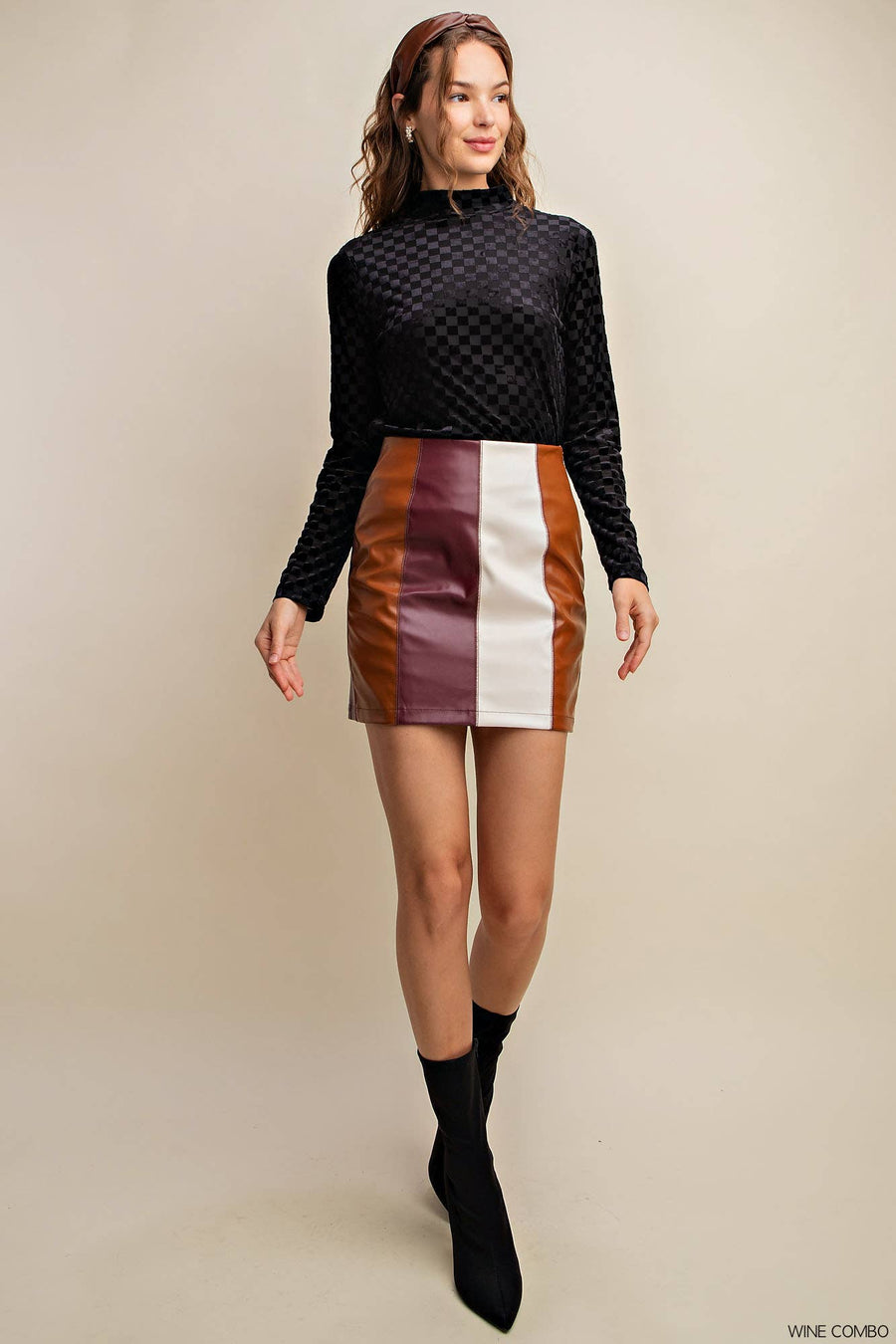 “Jude” Faux Leather Striped Mini Skirt