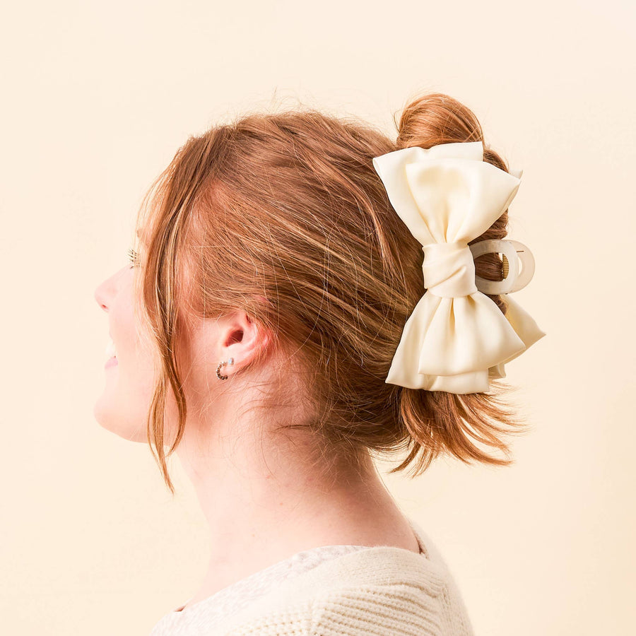 Satin Bow Claw Clip Cream