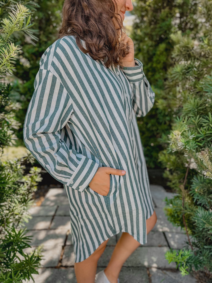 “Alana” Striped Green & White Dress