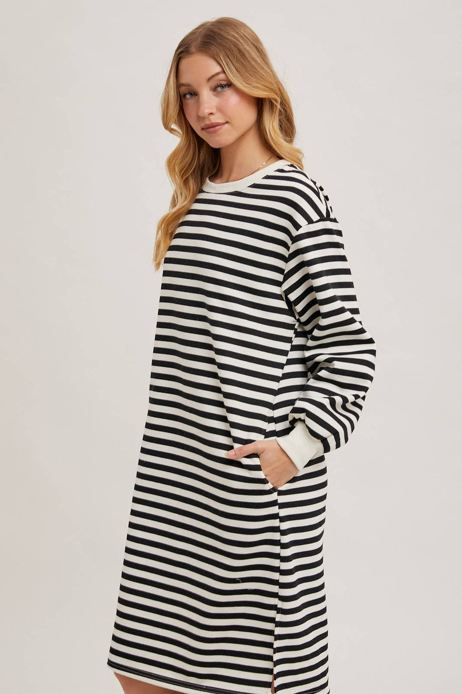 “Teresa” French Terry Striped T-Shirt Dress