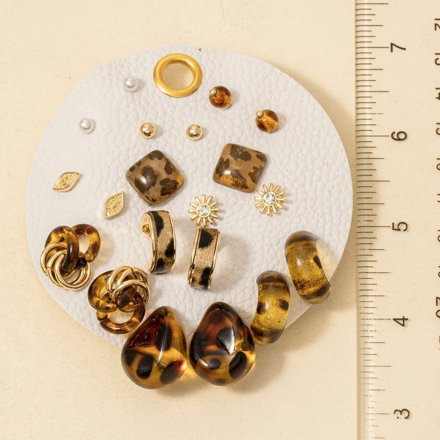 Leopard Acrylic And Pearl Mixed Earrings Set