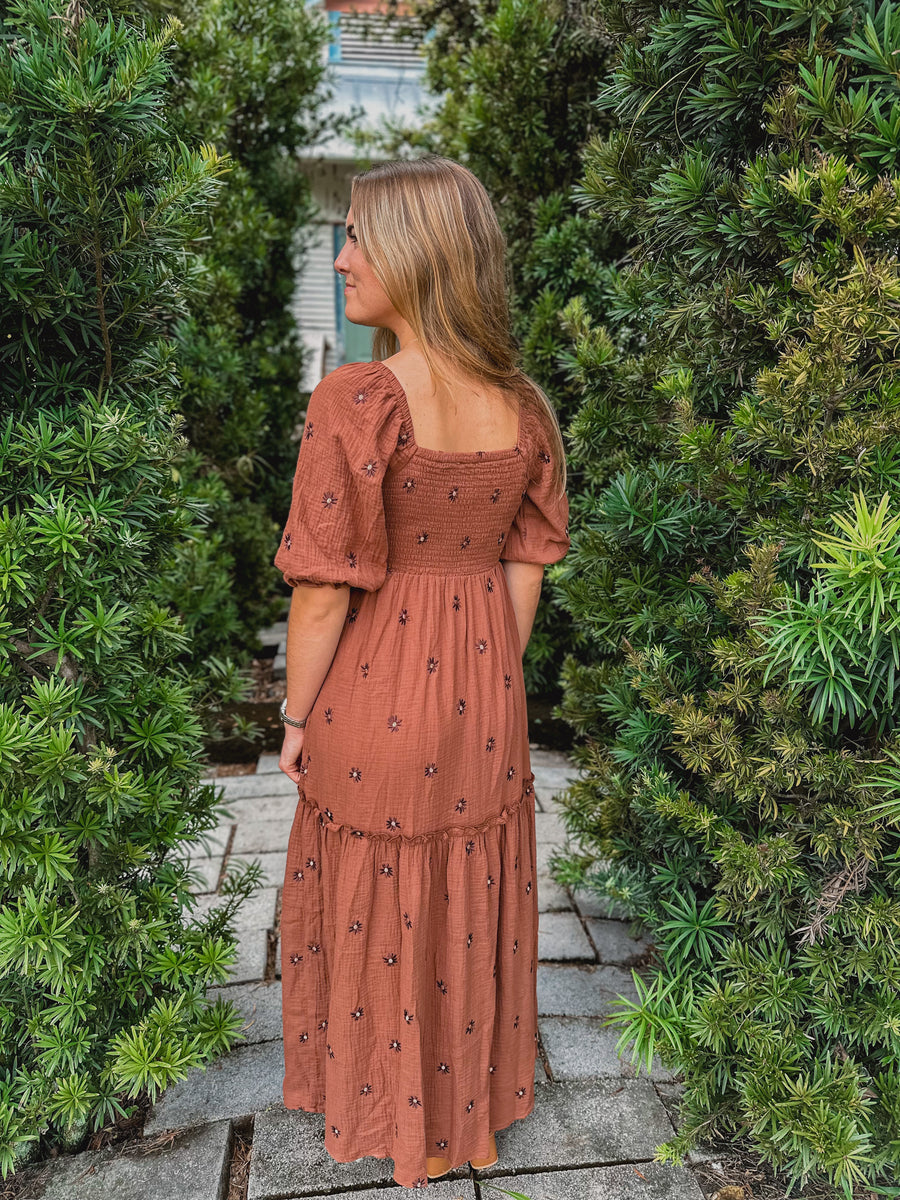 “Valerie” Floral Embroidered Tiered Maxi Dress