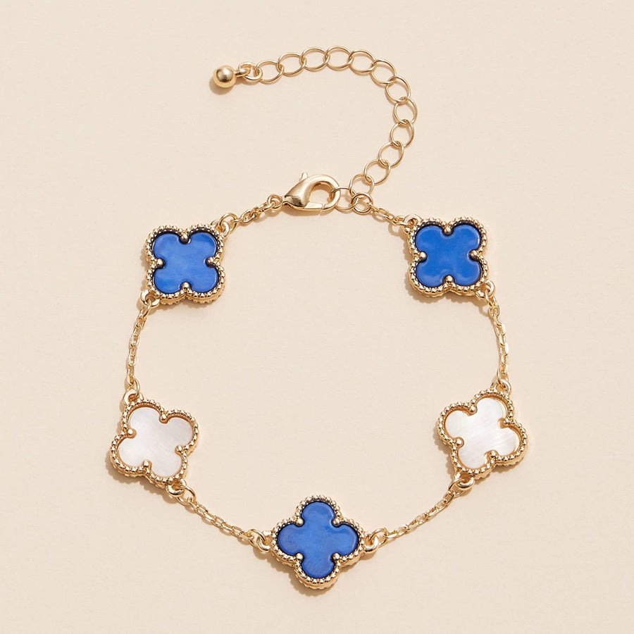 Blue & White Mother of Pearl Clover Charms Bracelet