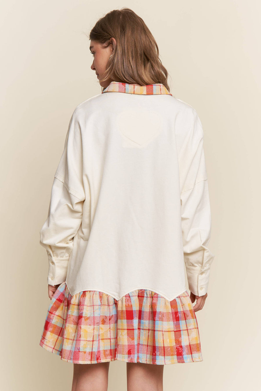“Henely” French Terry Plaid Contrast Dress